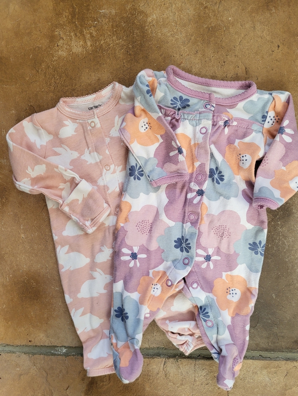 Floral & Bunny Print Pajama Set - Lavender And Pink